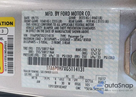2016 Ford Fusion Se from USA, damaged, VIN 1FA6P0H7XG5114131